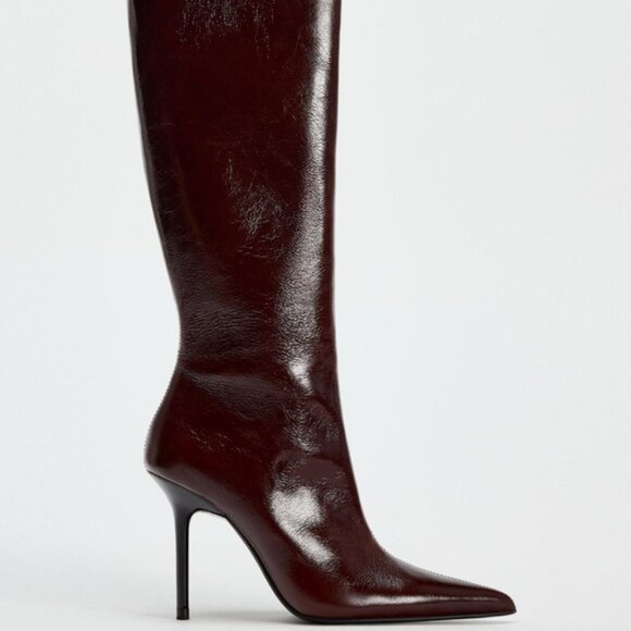 ZARA THIN HEEL LEATHER BOOTS - Picture 2 of 7